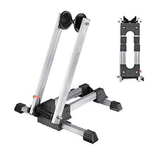 Load image into Gallery viewer, RELIANCER Sports Foldable Alloy Bicycle Stand Bike Floor Parking Rack Steady Wheel Holder Fit 20"-29" Bikes Indoor Home Garage Bike Storage Tires Rack Holder Silver