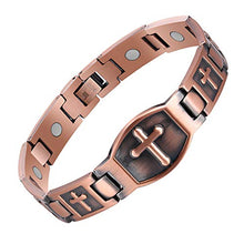 Load image into Gallery viewer, Jecanori Copper Magnetic Bracelet for Men 99.9% Copper Black Cross Magnetic Therapy Bracelet Pain Relief for Arthritis and Carpal Tunnel Health Healing Bracelet with Beautiful Jewelry Box, Adjustable