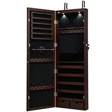 Load image into Gallery viewer, Giantex Wall/Door Mounted Jewelry Armoire Organizer with 2 LED Lights, Lockable Height Adjustable Jewelry Cabinet with Full Length Mirror, Large Capacity Dressing Makeup Jewelry Mirror Storage (Brown)
