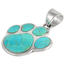 Load image into Gallery viewer, Dog Paw Pendant Necklace 925 Sterling Silver & Genuine Turquoise (20", Turquoise)