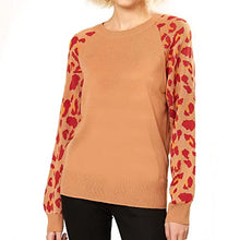 Load image into Gallery viewer, noflik Women's Knitted Leopard Print Pullover Sweaters Top with Raglan Balloon Sleeve (Camel, L)
