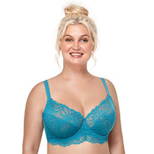 Load image into Gallery viewer, HSIA Women Minimizer Unlined Underwire Bra Eyelash Lace Unpadded Bra Sheer Sexy Bra 34C-44DDD Horizon Blue