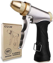 Load image into Gallery viewer, ESOW Garden Hose Nozzle 100% Heavy Duty Metal, Full Brass Nozzle & ABS Non-Slip Ergonomic Grip, 4 Watering Patterns, High Pressure Metal Spray Gun for Watering Plants, Car Wash and Showering Dog
