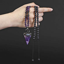 Load image into Gallery viewer, Top Plaza Natural Stone Healing Crystal Amethyst Triangle Pointed Gemstone Pendant Necklace Crescent Moon Jewelry Adjustable Lava Rock Beads Necklaces for Women Men