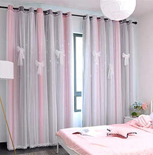 Load image into Gallery viewer, Yancorp Curtains for Girls Bedroom Kids Curtain Hollow-Out Star Window Nursery Curtain 63 inches Length Room Darkening Grommet 2 Layers (Pink Grey, W52 X L63)