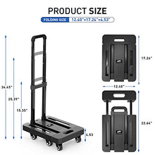 Load image into Gallery viewer, SPACEKEEPER Folding Hand Truck, 500 LB Heavy Duty Luggage Cart, Utility Dolly Platform Cart with 6 Wheels & 2 Elastic Ropes for Luggage, Travel, Moving, Shopping, Office Use, Black