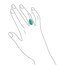 Load image into Gallery viewer, Large Bezel Oval Boho Fashion Statement Stabilized Turquoise Ring For Women For Teen Filigree Band 925 Sterling Silver