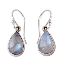 Load image into Gallery viewer, NOVICA Rainbow Moonstone and .925 Sterling Silver Dangle Teardrop Earrings, Luminous Light'