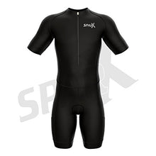 Load image into Gallery viewer, Sparx Triathlon Race Suit | Short Sleeve Aero Tri Suit | Men Triathlon Suit | Triathlon Race Suit 2017 | Skinsuit | Trisuit | Swim-Bike-Run (Black/Black, Medium)