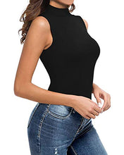 Load image into Gallery viewer, MANGOPOP Women's Mock Turtle Neck Sleeveless Tank Tops Bodysuit (A Sleeveless Black, Medium)