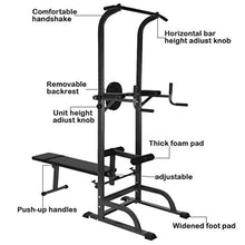 Load image into Gallery viewer, KINGC Heavy Multi-Functional Fitness Rack Adjustable Power Tower Push Up/Pull Up/Chin Up Bar Sit Up Bench Dip Stands Home Gym Full Body Exercise Fitness Equipment Workout Machine 330 Lbs Black