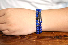 Load image into Gallery viewer, Natural Lapis Lazuli Bracelet, Handmade Beaded 8 MM Beads,Adjustable Stretch Bracelet,Chakra Bracelet,Blue Healing Crystal,Aquamarine Bracelet,Men's and Women's Gifts