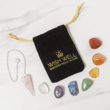 Load image into Gallery viewer, Tibetan Singing Bowl Set ~ 7 Chakra Crystal Stones and Rose Quartz Pendulum ~ Easy to Play with Fabric Case, Cushion, and Mallet ~ For Meditation, Yoga, Spiritual Healing, and Mindfulness