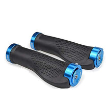 Load image into Gallery viewer, SAPLIZE Bike Handlebar Grips, Ergonomic Design, PR11 (Black, Blue Rings, with Aluminium End Caps)