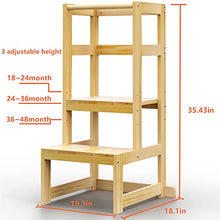 Load image into Gallery viewer, AMBIRD Toddler Step Stool, 3 Adjustable Height Kitchen Step Stool for 18-48 Months Kids, Wooden Toddler Kitchen Stool with Rail & Non-Slip Mat for Kitchen & Bathroom Sink (Natural Color)