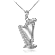 Load image into Gallery viewer, Harp Musical Instrument Sterling Silver Pendant Necklace, 16"