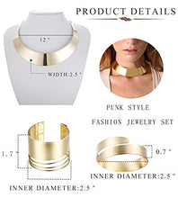 Load image into Gallery viewer, Hanpabum Women Gold Tone Choker Necklace and Cuff Bangle Bracelet Jewelry Set Exaggerated Punk Style (A:Gold Tone)