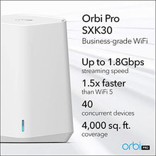 Load image into Gallery viewer, NETGEAR Orbi Pro WiFi 6 Mini Mesh System (SXK30) | Router with 1 Satellite Extender for Business or Home | VLAN, QoS | Coverage up to 4,000 sq. ft., 40 Devices | AX1800 802.11 AX (up to 1.8Gbps)