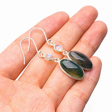 Load image into Gallery viewer, StarGems Natural Moss Agate And Moonstone Handmade 925 Sterling Silver Earrings 2" D6881