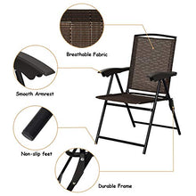 Load image into Gallery viewer, Giantex Set of 4 Patio Folding Chairs, Adjustable Sling Back Chairs with Armrest, Patio Dining Chairs Portable for Camping Garden Pool Beach, Deck Lounge Chairs (Brown)