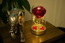Load image into Gallery viewer, HOMESEASONS Red Rose in Glass Dome,Beauty and The Beast Red Rose Pre-Lit Silk Rose 7 3/4" H (Metal Base)