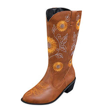 Load image into Gallery viewer, Padaleks Women's Wide Calf Knee High Pull On Fall & Winter Boots Low Heels Retro Pointed Toe Embroidered Short Bootie Work Boot