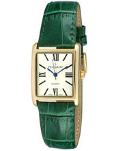 Load image into Gallery viewer, Peugeot Women's 14K Gold Plated Tank Leather Dress Watch with Roman Numerals Dial, Green
