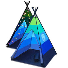 Load image into Gallery viewer, LimitlessFunN Teepee Kids Play Tent Bonus Star Lights & Carrying Case for Girls & Boys, Indoor & Outdoor Use (Blue)