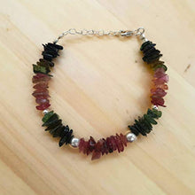 Load image into Gallery viewer, Pink Green Black Tourmaline Chips Bracelet Sterling Silver October Birthday Gift for women
