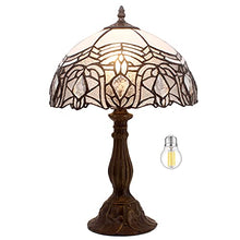 Load image into Gallery viewer, WERFACTORY Tiffany Lamp White Bent Stained Glass Bedside Table Lamp Desk Reading Light 12X12X18 Inches Decor Bedroom Living Room Home Office S508W Series