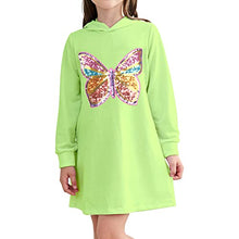 Load image into Gallery viewer, JESKIDS Hoodie Dress for Girls Sequin Butterfly Longs Sleeve Sweatshirts Outfits with Pockets Green 6-7 Years