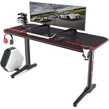 Load image into Gallery viewer, Vitesse 55 inch Gaming Desk Racing Style Computer Desk with Free Mouse pad, T-Shaped Professional Gamer Game Station with USB Gaming Handle Rack, Cup Holder & Headphone Hook (Black)