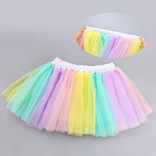 Load image into Gallery viewer, Girls Layered Tutu Skirt with Unicorn Tshirt, Headband & Satin Sash (Pink Purple Blue, 7-8 Years)