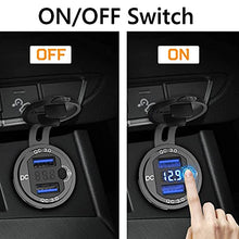 Load image into Gallery viewer, Cigarette Lighter Socket Panel, Qidoe PD3.0 & QC3.0 48W USB C Car Charger and DC 250W Lighter Socket Waterproof Rocker Toggle Switch 12V/24V USB Outlet Panel for Car, RV, Marine, Boat, Camper, Truck