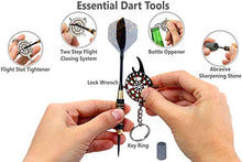 Load image into Gallery viewer, CC-Exquisite Professional Steel Tip Darts Set - 6 x 22g Brass Barrels with 12 Flights Standard/Slim, 12 Aluminum Shafts 35/48mm, 12 O-Rings, Dart Tool, Dart Sharpener and Case (Black & Gold)