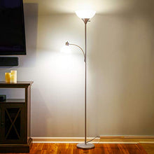Load image into Gallery viewer, Brightech Sky Dome Plus - Super Bright LED Torchiere & Reading Floor Lamp - Dimmable Modern Standing Pole Lamp for Office, Living Room – Tall Mother-Daughter Lights for Bedroom Night Lighting – Silver