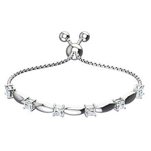 Load image into Gallery viewer, Belinda Jewelz Womens 925 Sterling Silver Sparkling Square Bolo Gemstone Adjustable Tennis Style Pull String Birthstone Jewelry Fine Bracelet, 2.5 Carat Natural White Topaz, 11 Inch Box Chain