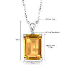 Load image into Gallery viewer, Gem Stone King Sterling Silver Yellow Citrine and White Diamond Pendant Necklace (8.22 cttw Gemstone Birthstone Emerald Cut 14X10MM with 18 Inch Silver Chain)