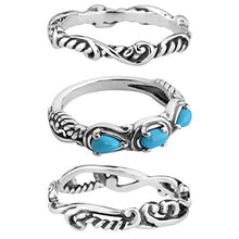 Load image into Gallery viewer, Carolyn Pollack Sterling Silver Blue Turquoise Gemstone Stackable Set of 3 Rings Size 10