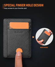 Load image into Gallery viewer, Buffway Slim Minimalist Front Pocket RFID Blocking Leather Wallets for Men and Women - Cross Black