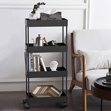 Load image into Gallery viewer, AOJIA 4 Tier Utility Cart, Bathroom Storage Cart Organizer Mobile Shelf Units Black Bathroom Cart with Wheels for Bathroom, Bedroom, Kitchen Laundry Narrow Places