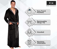 Load image into Gallery viewer, Ross Michaels Mens Robe Big & Tall with Hood - Long Plush Shawl Collar Fleece Bathrobe (Black Gray, Small-Medium)