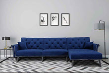 Load image into Gallery viewer, elvet Fabric Sectional Sofa Set Corner Couch with Chaise Lounge Living Room Furniture (Navy Blue)