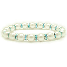 Load image into Gallery viewer, Accents Kingdom Women's Magnetic Hematite White Tuchi Simulated Pearl Bracelet with Simulated Aquamarine Crystal, 7.5"