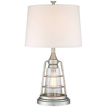Load image into Gallery viewer, Fisher Nautical Table Lamp with Nightlight Antique LED Edison Bulb Galvanized Metal Cage Drum Shade for Living Room Bedroom - Franklin Iron Works