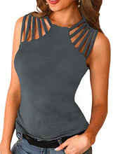 Load image into Gallery viewer, Zecilbo Women's Solid Color Brief Studded Detail Multi-Strap Tank Tops Racerback Sleeveless Shirts