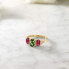 Load image into Gallery viewer, Gem Stone King 10K Yellow Gold Engagement Ring 1.48 Ct Oval Green Tourmaline Pink Tourmaline AAA (Size 6)