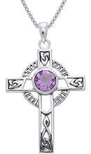 Load image into Gallery viewer, Jewelry Trends Sterling Silver Celtic Knotwork Cross with Amethyst Pendant on 18 Inch Chain Necklace