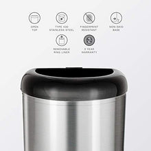 Load image into Gallery viewer, NINESTARS OTT-50-19BK Open Top Office Bathroom Trash Can, 13 Gal 50L, Stainless Steel Base (D Shape, Black Lid)