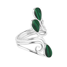 Load image into Gallery viewer, Floral Vine Ornate Teardrop Green Malachite Sterling Silver Ring (6)